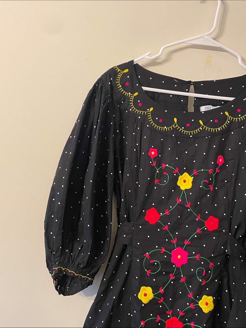 Pink city pints  Polka Dot Dress with Bright Floral Embroidery Retails $495 - Picture 3 of 4